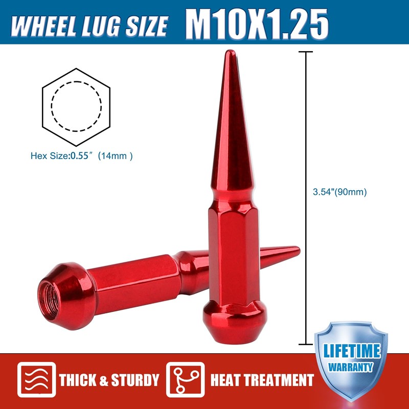 JiiinMiiin M10x1.25 Long Steel Spike Lug Nuts, Thread Pitch 10x1.25,