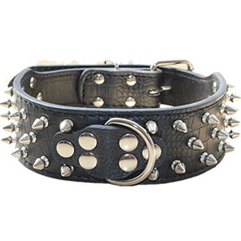 haoyueer Spiked Leather Dog Collar Bullet Rivets Studded 2 Inch Width Stylish Leather Dog Collars for Medium & Large Dogs Pitbull(Black,L)