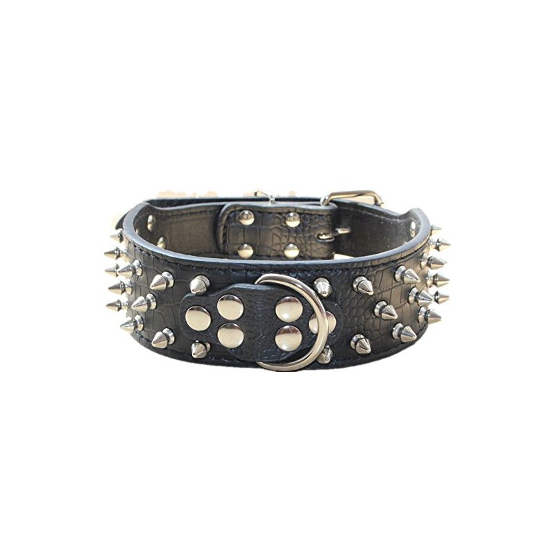 haoyueer Spiked Leather Dog Collar Bullet Rivets Studded 2 Inch