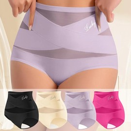 4-Pack/Set High-Waist Shaping Panties for Women- Seamlesslce Silk Mesh Control Briefs, Tummy slimming & Butt LiftingUnderwear Breathable Everyday:_Black 4pcs_M