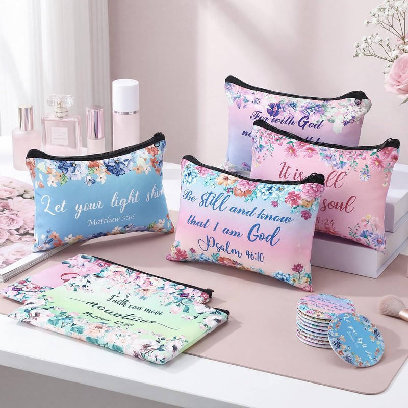 20 Pcs Inspirational Gifts Makeup Bags Bulk Mirrors, Bible