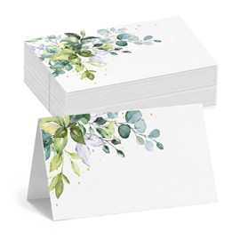 JOVYTH Segnaposto 50 Pz Carta Spessa, Cartellini Tavolo Verde Foglie per Tableau Matrimonio, Bigliettini Bomboniere ad Alta Leggibilità per Feste Formali