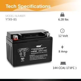YTX9-BS Battery 12V 8AH 135 CCA High Performance AGM SLA Power Sport Battery lead_acid_battery by Casil