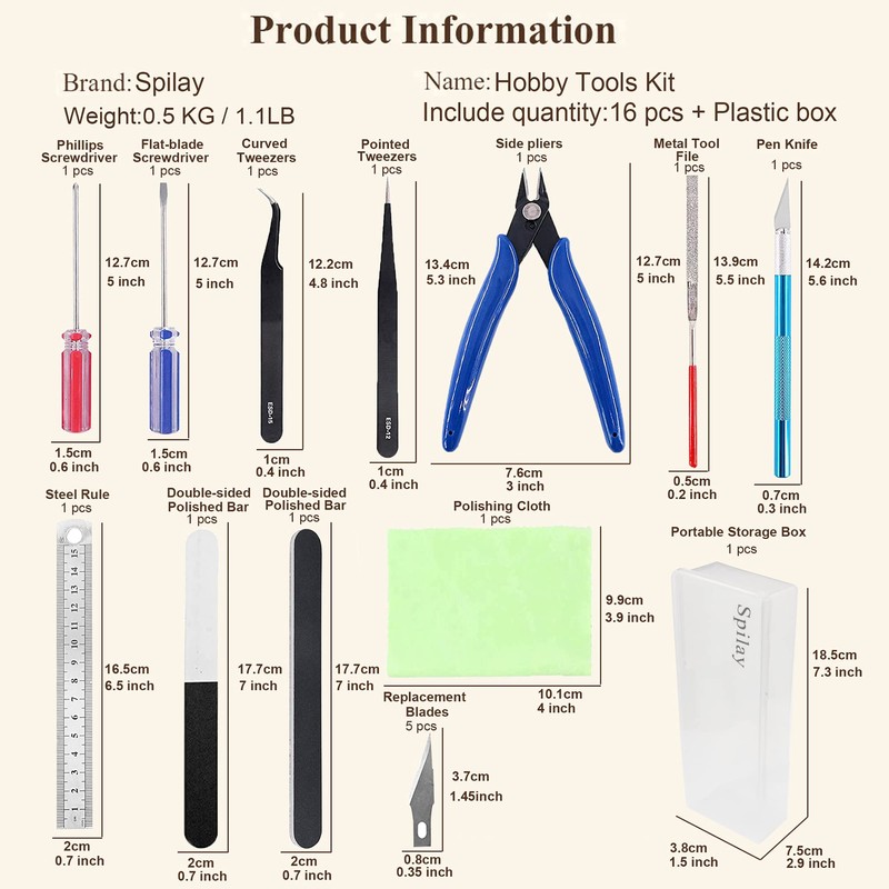 Spilay 16 Pcs Hobby Building Model DIY Tool Kit, Modeler