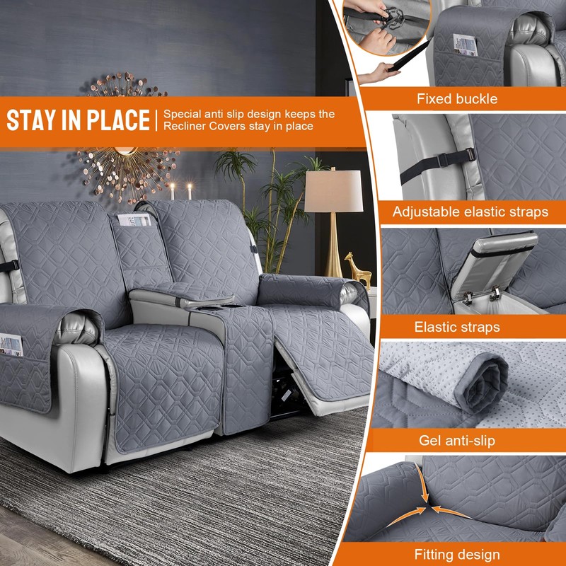 VANSOFY Loveseat Recliner Cover with Console 100% Waterproof Sofa Slipcovers