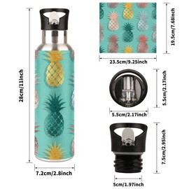 Mularoka Pineapple Vacuum Insulated Water Bottle with Straw Lid BPA Free 20 oz Stainless Steel Colorful Pineapple Water Bottles Leakproof for Sport Bike Gym Travel