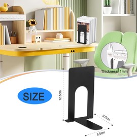 JIANTA Book Ends, Bookends for Shelves, Heavy Duty Metal Bookends, Black Non-Skid Bookshelf Holder Stand for Home, Office, Library, School (4.9 x 3.7 x 2.6 in, 6 Pairs)