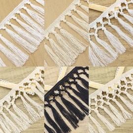 Rockreyoa 11 cm Cotton Tassel Lace Ribbon Fringe Trim for DIY Costumes Clothing Curtain Sewing Craft Accessories Tablecloth Home Accessories Wedding Decoration White 1# 10 Yards