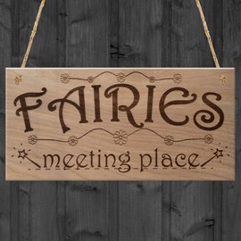 Red Ocean Fairies Meeting Place Sweet Cute Funny Plaque Wooden Hanging Sign Fairy Garden House Lover Gift