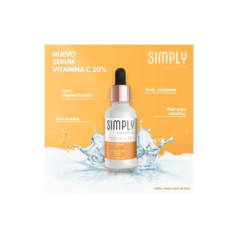 Suero Facial con Vitamina C 20%, Antioxidante, Anti-manchas, Iluminador, 30