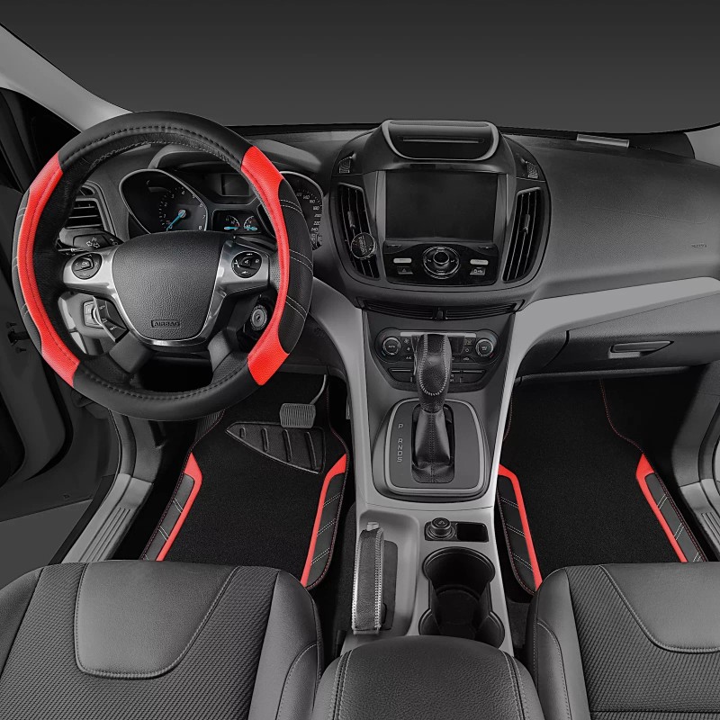 CAR PASS Leather Steering Wheel Cover and Waterproof Car Floor