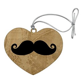 GRAPHICS & MORE Curly Mustache Heart Love Wood Christmas Tree Holiday Ornament