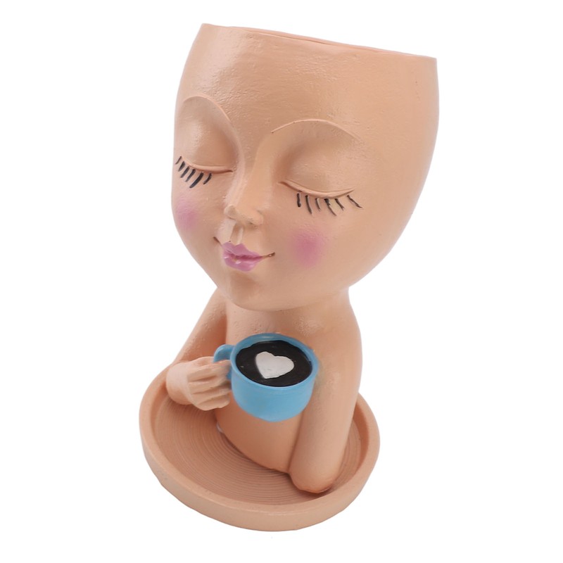 Resin Face Plant Pot Creative Cute Small Drinking Coffee Succulent