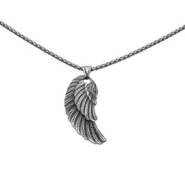 Unbranded Men's Stainless Steel Punk 2" Wing Feather Pendant Necklace 24" Chain Set Box