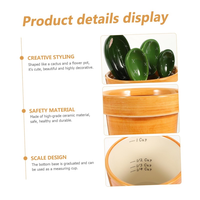 LABRIMP Elegant Cactus Measuring Spoon Set 5-Piece Ceramic Utensils Ergonomic