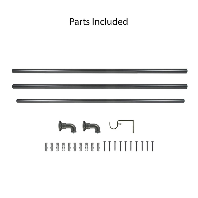 Decopolitan Industrial Wrap Around Telescoping Curtain Rod Set, 72-144", Black