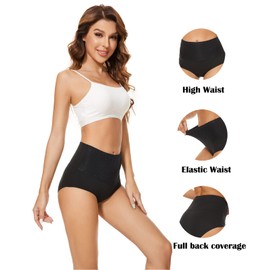 Lashapear Womens High Waist Underwear Solid Color Tummy Control Cotton Brief Panties 5 Pack, Color4, Large