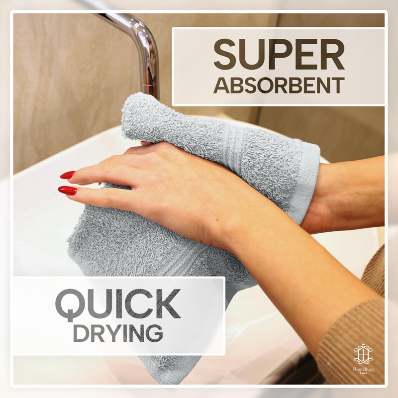 HomeBurg Luxe 12-Piece Washcloth Set - 100% Cotton, Soft &