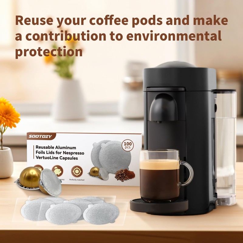Reusable Pods for Nespresso Capsules VertuoLine, 100pcs Refillable Aluminum Covers