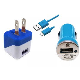 Generic Mini USB Car, Wall, Cable Adapter Charger Combo - Blue