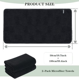 KinHwa Pack of 2 Hair Towels, Microfibre Hair Towels, Fluffy Microfibre Towels, Microfibre Towels for Hair, Soft and Absorbent, 50 x 100 cm, Dark Grey, Black