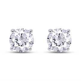 SAVEARTH DIAMONDS 4-Prong Solitaire Style, 7MM Round Cut Lab Created Moissanite Diamond Stud Earrings For Womens In 14K White Gold Over Sterling Silver (D Color, VVS1 Clarity, 2.40 Cttw)