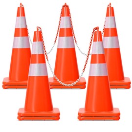 DWVO 10Pack 28in Traffic Cones with 29.5FT Chain, Safety Road Parking Cones PVC Base, Orange Traffic Cone with Reflective Collars, Hazard Construction Cones for Home Traffic Parking Road