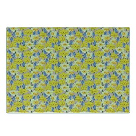 Lunarable Daffodils Cutting Board, Floral Theme with Daffodil and Muscari Blossoms Stems Branches Classic Flourish, Decorative Tempered Glass Cutting and Serving Board, Small Size, Yellow Blue