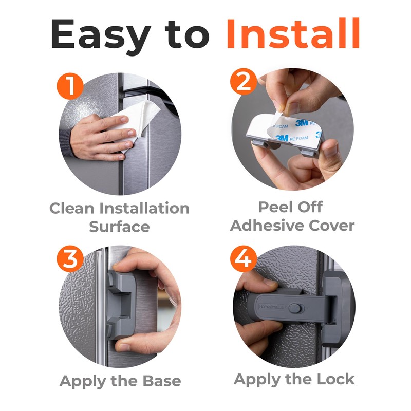 2-Pack Child Proof Fridge Lock with Adhesive - No Tools
