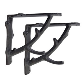 NACH Decorative Shelf Brackets, 2 Pack of 7 x 2 x 7.3 inch, Black Cast Iron Rustic Shelf Brackets - Metal Shelf Brackets for Wall - Tree Branch Shelf Bracket