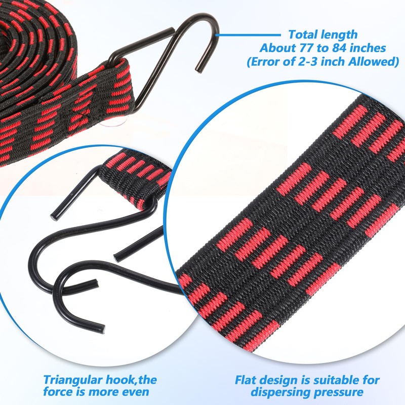 10 Pcs Long Bungee Cords with Hooks, Flat Bungee Cords