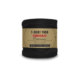 CIRCULO Premium T-Shirt Yarn. Bulky Yarn - Soft, Lightweight, Seamless, Knot-Free. Easy-to-Use., Fettuccini Zpagetti, T Shirt Yarn for Crocheting & Knitting- 153.1 yds, (8990 - Black)