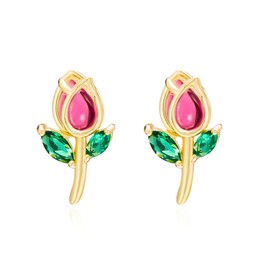 Pendientes de Mujer TREENEST Aretes de Mujer con Tulipanes,Pendientes Zirconia Cúbica Diamantes Incrustados Elegantes y Nobles, Joyería Regalo Ideal para Mujer 10102R