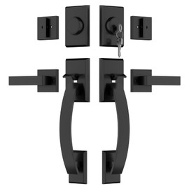 Haidms Matte Black Double Door Lock Set, Black Double Front Door Handle Set, Heavy Duty Double Door Handle with Dummy, Double Front Door Hardware Set with Reversible Handle Lever