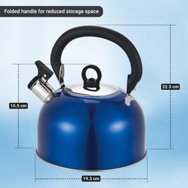 Buckingham 30804 Colour Coated Stainless Steel Camping Whistling Kettle with Heat Resistant Phenolic Handle, Met.Blue, 2.5 Litre, 2.5 liters