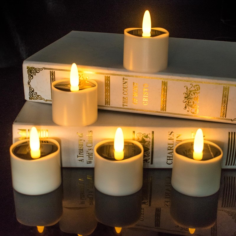 HL Solar Tea Lights Outdoor Waterproof, 6PCS Flickering Flameless Candles,