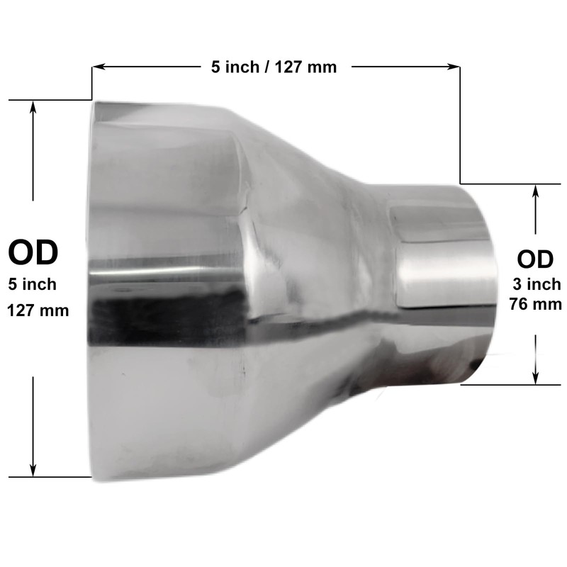Atokrtact 3"OD - 5"OD Exhaust Pipe Reducer Adapter 304 Stainless