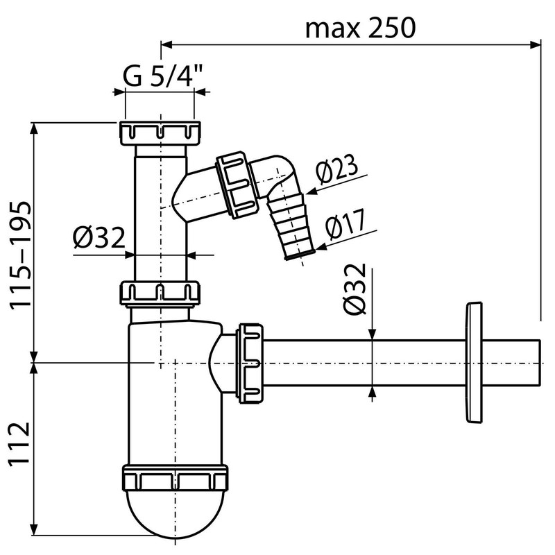 AlcaPlast A430P Bottle Siphon DN32 with Device Connection Drain Set