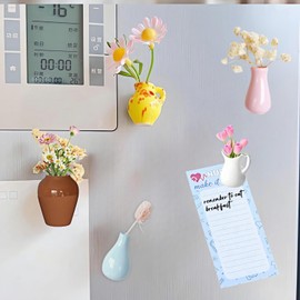5 PCS Mini Ceramic Vase Magnets for Fridge, Cute Creative Small 3D Magnetic Flower Bud Vase for Refrigerators, Decoration Kitchen Locker Office