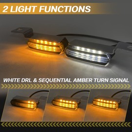 Mini LED Turn Signals Motorcycle Front Sequential Indicators 3 Wire Handlebar Blinkers with Running Lights Universal Compatible with Harley Yamaha Honda Kawasaki(Black with White/Amber light)