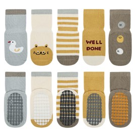 Vicloon Non-Slip Socks for Baby, 5 Pairs of Cotton Baby Socks, Toddler Socks, Babies, Children, Non-Slip Socks for Babies, Toddlers and Kids, Pattern Style 1