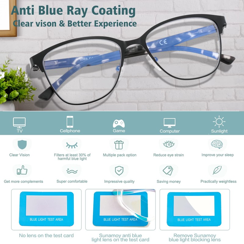 SUNAMOY Progressive Multifocal Reading Glasses Women Cat Eye No Line