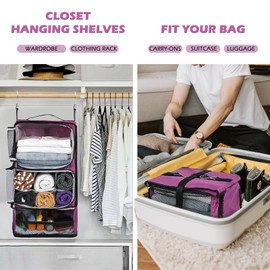 Surblue Hanging Shelves Travel Compression Packing Cube for Carry-on Luggage Suitcase Collapsible Transformable Garment Closet Organizers Large Capacity, Purple, XL