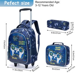 Egchescebo Kids Rolling Games Backpack for Boys Trolley Suitcases Luggage Travel with Wheels Bookbag Wheeled 3PCS Roller Backpacks Toddler Tote Bag Back Pack School Bags Set Elementary Blue