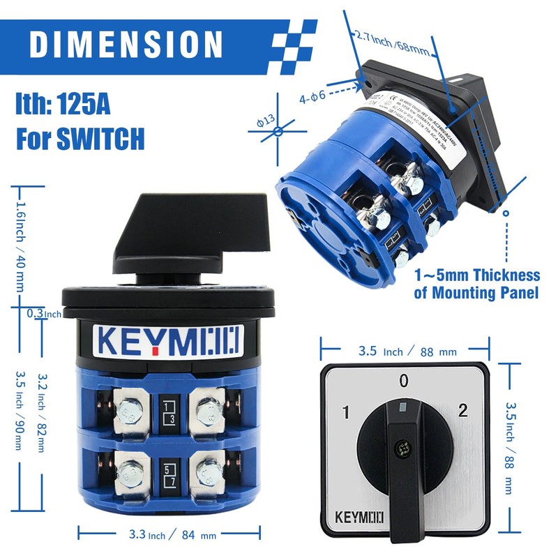 Keymoo 125A Rotary Changeover Switch with Master Switch Exterior Box,