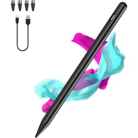 Stylus Pen for Android and IOS Touch Screen Pen,Tablet Pencil with 4 Pom Tip, Phone Stylus Compatible with ///Mi/ and Other Android Smartphone and Tablet Devices - Black - Colour: Black