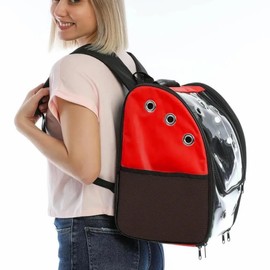 SAVUK Cat Backpack Carrier Pet Buble for Cat Dog Animal Breathable 11 Holes Foldable Small Medium LargeTransparent Large Space Great for Easy Travel Airline Hiking Outdoor Up to 22 Lbs (Red)