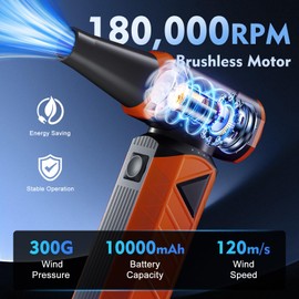 WHATOOK Updated Compressed Air Duster: Air Blower with Stepless Speed Regulation Mode, 180000RPM Electric Air Duster with Brushless Motor, Air Duster for Keyboard, PC, Car and Home Cleaning（Orange）