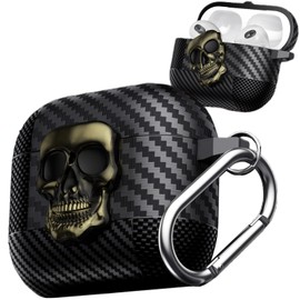 Ephoou AirPods 4 Case 2024, 3D Skull Lock Shockproof Hard Shell Protective Cover - with Keychain Carabiner, Cool Funny Design for Boys Girls Skull Copper