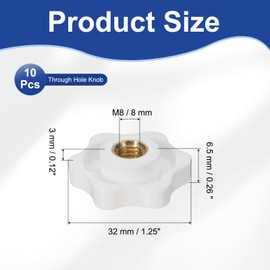 PATIKIL M8 x 32mm Clamping Nuts, 10 Pcs Through Hole Star Knob Screws Female Thread Screw-On Grip Handle Nuts for T-Track Bolts Mechanical Equipment, White